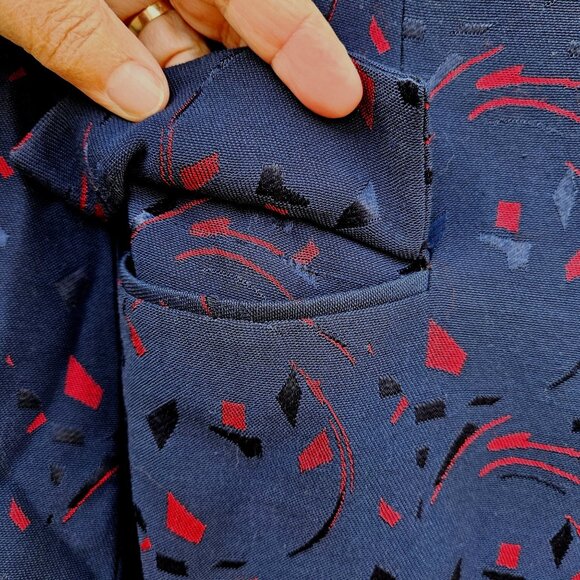 Vintage Turkish Tekbir Modest Coat 80s/90s Navy Red Woven Jacquard 6 8 38 - Picture 8 of 15